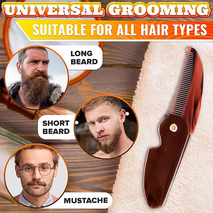 Beard and Mustache Comb for Men - 4.5 Inch Portable Mustache and Beard Comb Pocket, Handcrafted, Strong & Flexible Cellulose Acetate Material, Smooth Round Teeth, for On-the-Go Grooming