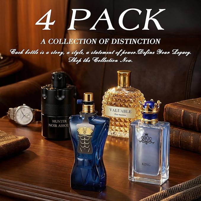 Hybrid & Company Mens 4 Pcs Hunter Noir Absolu Valuable Blue Gold Edition King Eau De Perfum Vaporisateur Natural Spray