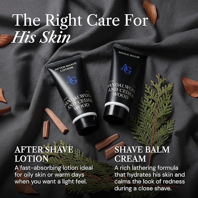 Aftershave for Men Set with Shave Cream and After Shave Lotion - Post Shave Balm for Sensitive Skin - Birthday Gift Idea for Him - 2 x 3.4 fl oz Razor Burn Cooling & Soothes Skin
