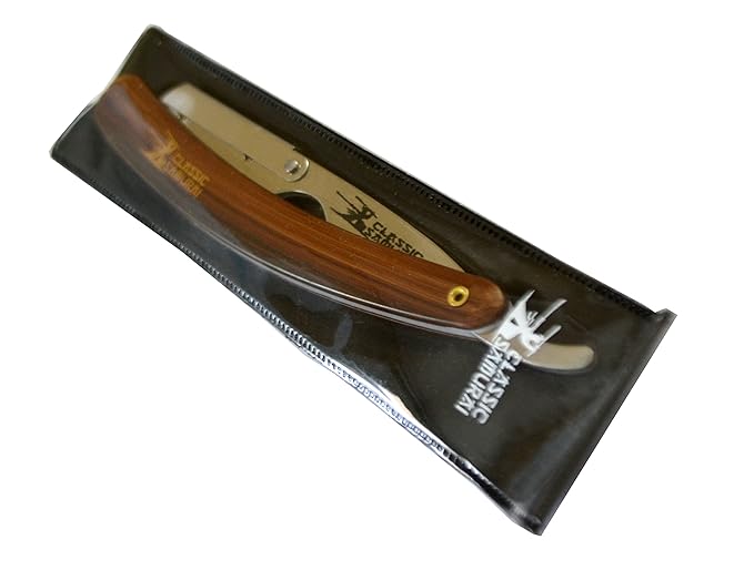 Stainless Steel Professional Barber Folding Straight Edge Razor Shavette Men's Shaving Kit with 200 Count Lord Single Edge Razor Blades (Brown)