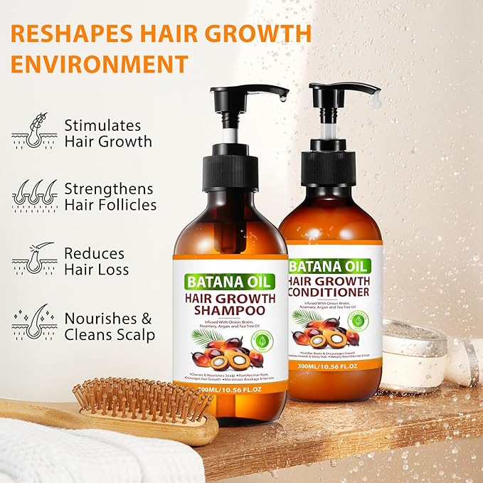 Batana Oil Shampoo and Conditioner for Hair Growth, Anti-Thinning & Deep Moisturizing Cleanses and Helps Strengthen Weak and Brittle Hair for Women Men