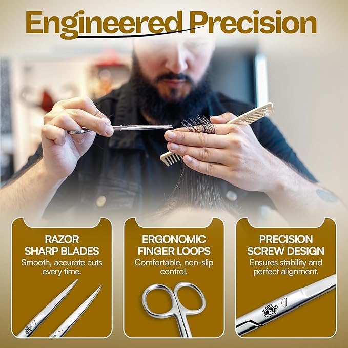 Stainless Steel Grooming Scissors Set - Facial Hair Small Nail Cuticle Scissors Manicure Pedicure Tools Trimming Kit - Straight and Curved Blade for Beard Mustache Nose Ear Hair Eyebrow Eyelashes
