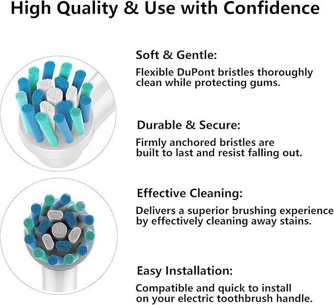 Replacement Toothbrush Heads Compatible with Oral-B Braun, 12 Pack with Color-Coded Rings for Family– 360° Angled Bristles for Deep Clean, Fits 7000/Pro 1000/500/3000 Series – Medium Stiffness