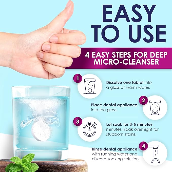 Retainer Cleaner Tablets - 36 Denture Cleaning Tablets & Aligner Cleaner - Removes Odors & Stains – For Aligners, Retainers, Dentures, Night Guards - Mint Flavor