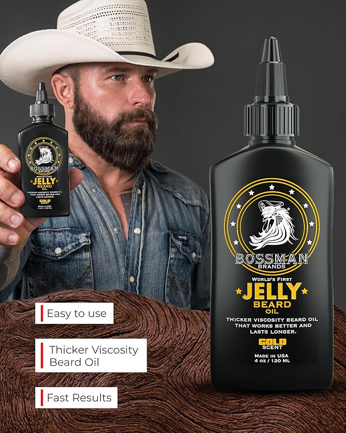 Bossman Jelly Beard Oil for Men - 3 Pack (12 oz in Total, Gold Scent) – Softens, Moisturizes & Conditions with Natural Ingredients