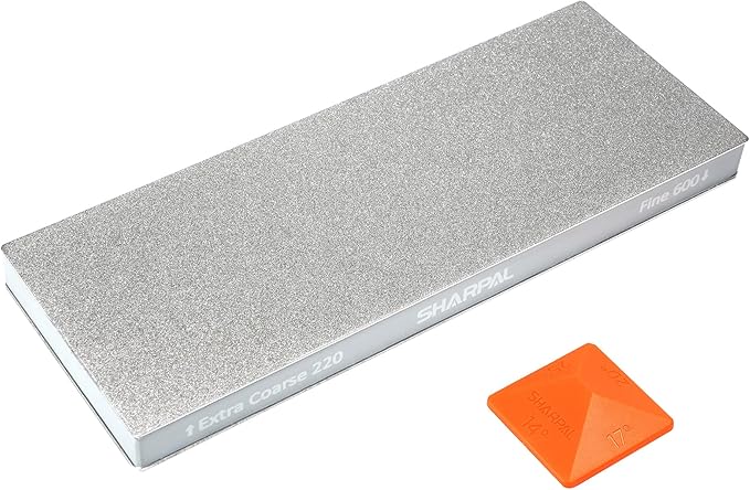 SHARPAL 169H Large 8" x 3" Dual-Grit Diamond Sharpening Stone – Extra-Coarse 220 & Fine 600 Grit Monocrystalline Diamond Whetstone, Professional Knife Sharpener with Anti-Slip Pad and Angle Guide