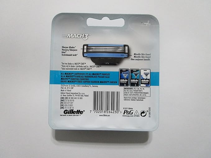 Gillette Mach3 Razor Blades for Men, Pack of 4 Refill Blades (2 Packs)