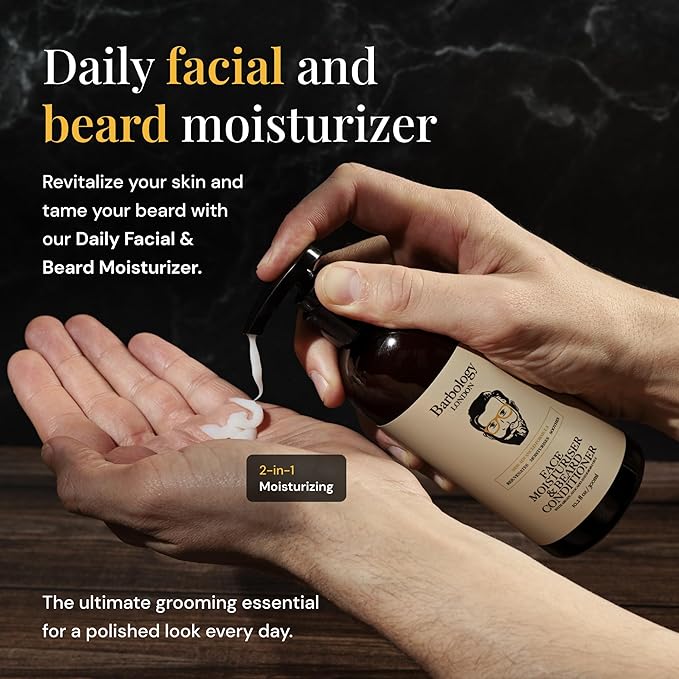 2-in-1 Beard and Face Moisturizer with Jojoba Oil, Argan Oil, and Avocado Oil, Conditions Dry, Itchy and Coarse Facial Hair, 10oz Pump Bottle