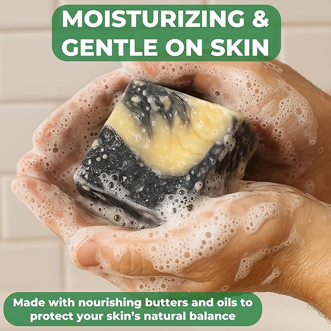 Natural Soap Bar with Beeswax, Charcoal & Shea Butter - Made in USA | Cold Process All Natural Soap Bar for Face, Body & Hands | Deep Cleansing Bar Soap with Coconut for Gentle, Moisturizing Care