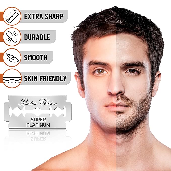 Bates Double Edge Safety Razor Blades for Men - Stainless Steel, 40 Pack, Shaving Blades