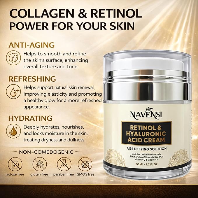 Retinol Cream For Face 50ml | Retinol Anti Aging Face Cream With Vitamin C & Hyaluronic Acid moisturizer Smooths Wrinkles, Fine Lines & Dark Spots | Deep Hydrating & Firming Skin Care