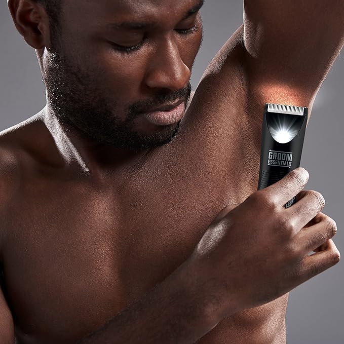 CHARGEWORX Manscape Body Trimmer for Men, Nose Hair Trimmer & Beard Clipper, Electric Groin & Pubic Groomer, Waterproof IPX5, Ceramic Blades, LED Light, Rechargeable Battery Powered