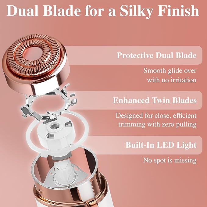 Facial Hair Removal for Women | Upper Lip Mustache Remover Device Face Shaver Woman Chin Peach Fuzz Electric Trimmer Dermaplane Female Razor Ladies Tweezers Lady Epilator Girls by VISOFO (White)