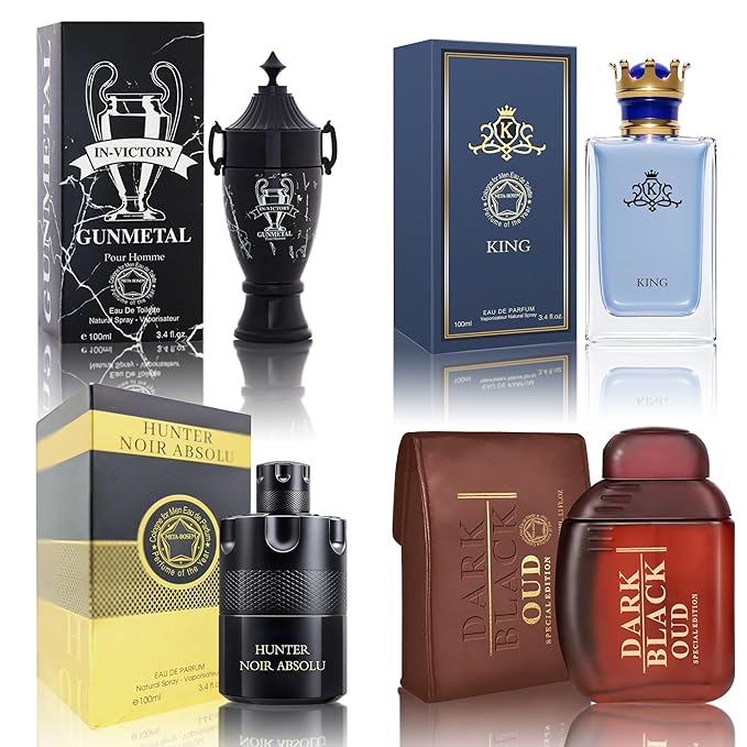 META-BOSEM Cologne for Men Set (100ml x 4PCS Variety Pack), DarkOud, InvictGun, King, Hunter Noir, Long Lasting Perfume for Men All Day Use
