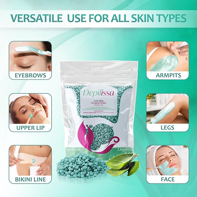 Aloe Vera TIO2 Wax Beads for Hair Removal, 14.1 oz No Strips needed Suitable for All Skin Types Face Armpits Arms Legs Bikini Area and Brazilian Waxing Full Body Hair Removal