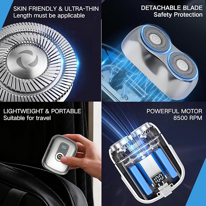Electric Foil Shavers for Men, Mens Electric Razor Mini Shaver, Beard Trimmer for Men with Pop Up Trimmer,USB-C Fast Rechargeable - Lightweight Handheld Design for Travel & Home