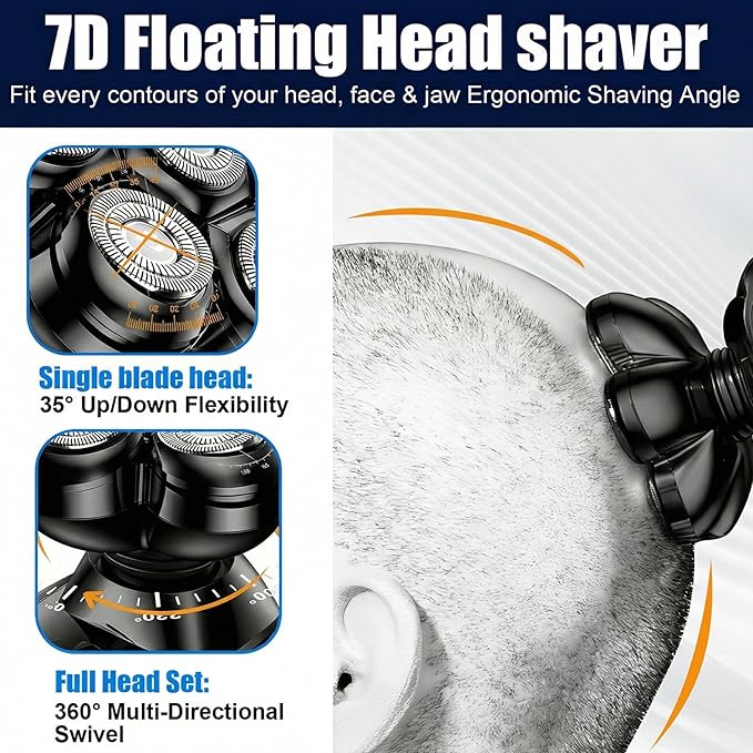 7 Head Magnetic Shaver Head Replacement for Freebird/SHPAVVER/Wyklaus/Cyruzi Head Shaver Bald Men - Universal Fit for Most Brand Shavers, Head & Face Grooming (Black/3Pack)