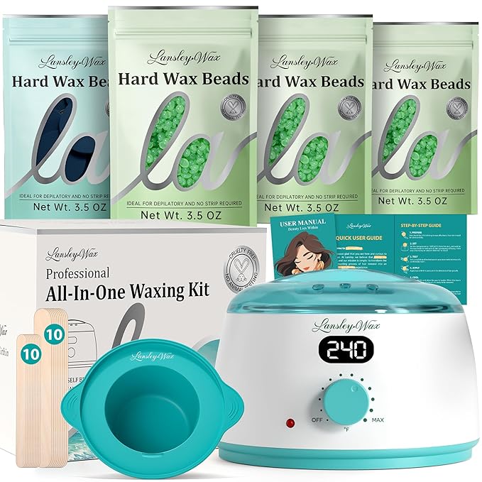 LANSLEYWAX Digital Waxing Kit for Women Men, Wax Warmer for Hair Removal with Silicone Pot, Hard Wax Kit, Waxing Machine for Sensitive Skin Brazilian Bikini Leg Eyebrow Full Body Home Use