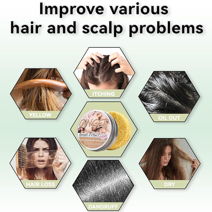 2PCS Ginger Shampoo Bar for Gray Hair, Natural Organics Shampoo and Conditioner Bar for Thinning Hair for Men & Women (Ginger)