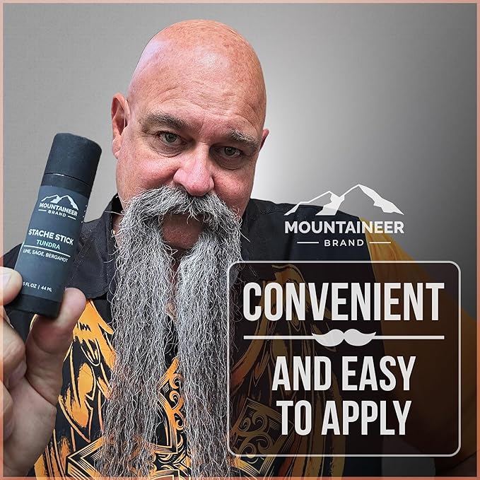 Mountaineer Brand Stache Stick | Mustache Wax for Men | 100% Natural Beeswax and Plant Based Oils | Grooming Beard Moustache Wax | Smooth, Condition, Styling Balm | Extra Firm Hold 1.5oz
