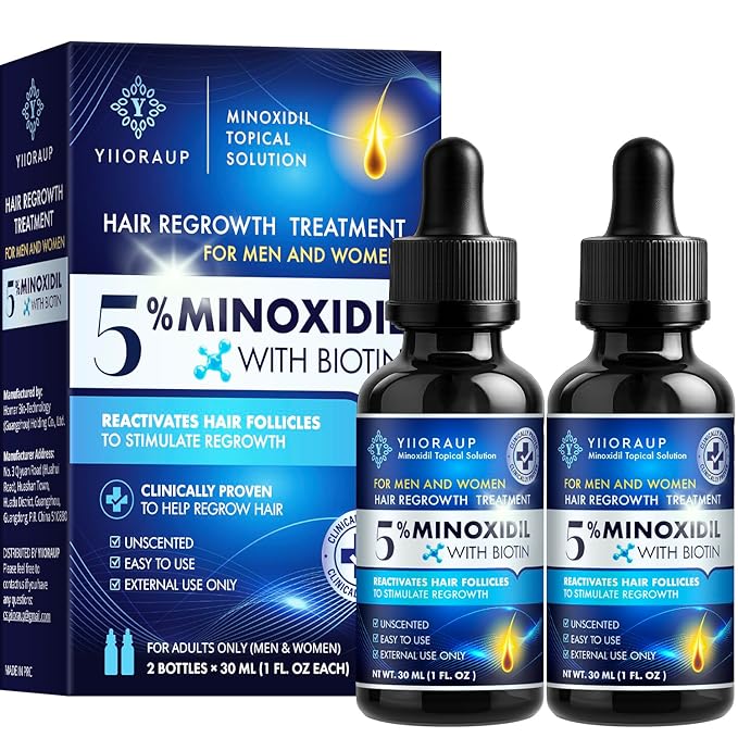 5% Minoxidil Hair Growth for Men and Women: Extra Strength Minoxidil Topical Solution for Adults with Receding Hairlines or Vertex Thinning - Hair Loss Treatment Serum with Biotin for Daily Scalp Use