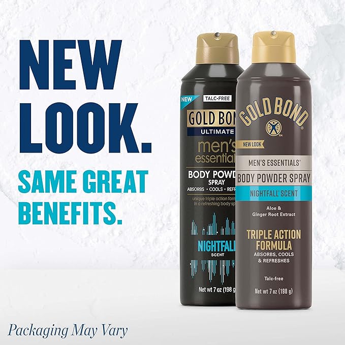 Gold Bond No Mess Talc-Free Body Powder Spray 7 oz. Fresh Scent and Gold Bond Men's Body Powder Spray 7 oz. Nightfall Scent Wetness Protection
