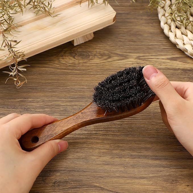 Patelai 4 Pieces Barber Fade Brush Set with Natural Fiber Wooden Handle Beard Styling Brush, Neck Duster, and Cleaning for Men's Grooming (Brown)
