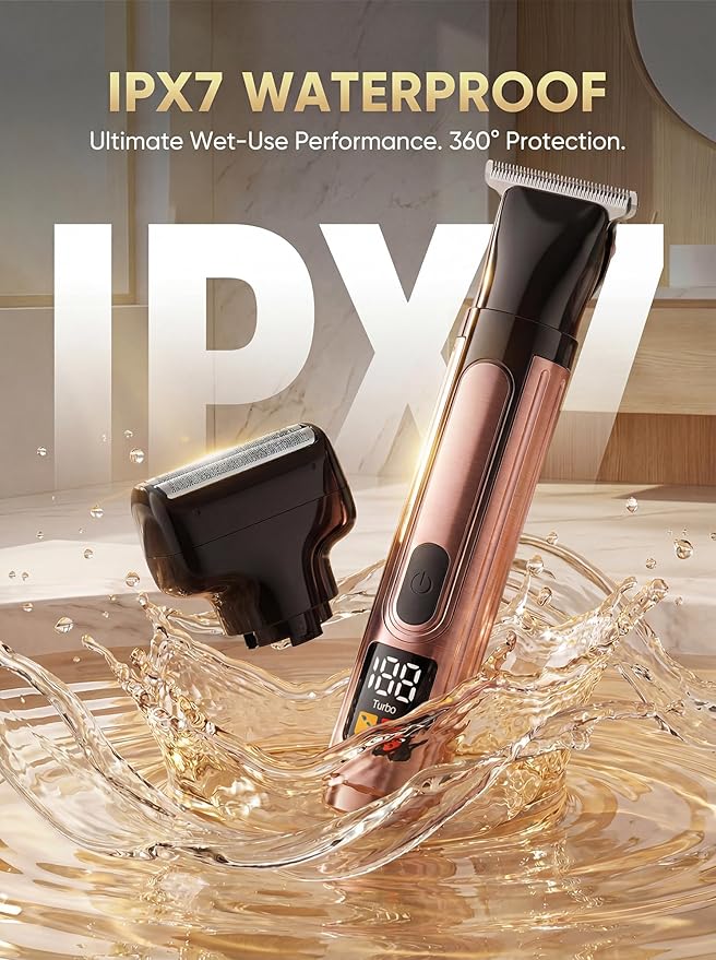 Back Shaver for Men with LED Display, 4-in-1 Rechargeable Body & Back Trimmer, Extendable Long Handle, Safety Lock, IPX7 Waterproof, Adjustable Speed, Wet/Dry Use, Travel Case Included
