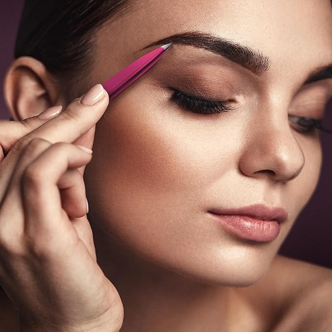 Pointed Tweezers | High Carbon Stainless Steel Needle Nose | Fine Point Precision Hair Removal | Perfectly Aligned & Hand-Filed Sharp | Pink