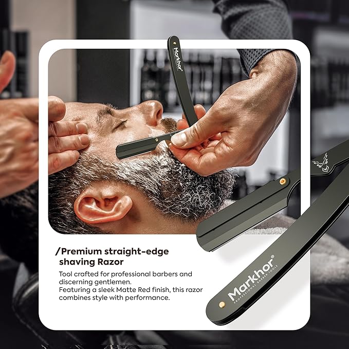 Markhor® Straight Razors for Men with 100 Single Edge Razor Blades | Barber Straight Razor | Straight Edge Razor | Barber Razor Blade | Navajas Para Barbero (Camo Green)