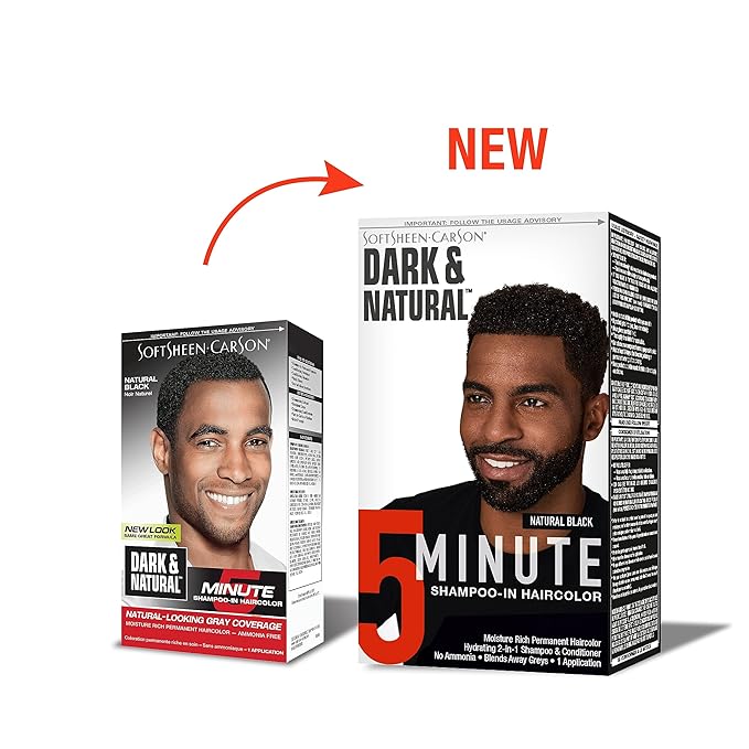 SoftSheen-Carson Dark & Natural Hair Color for Men 5 Minutes, Natural Looking Gray Coverage for Up To 6 Weeks, Shampoo-in Permanent Hair Dye, Ammonia Free, Natural Black, 2 Count