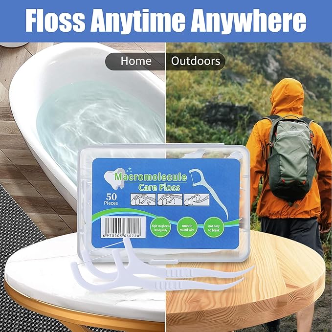 400 Count Dental Floss Picks – Built-in Toothpicks for Deep Cleaning, Comfortable Handle to Remove Plaque & Protect Gums – Family Pack with 50 Picks per Portable Case for Adults & Kids