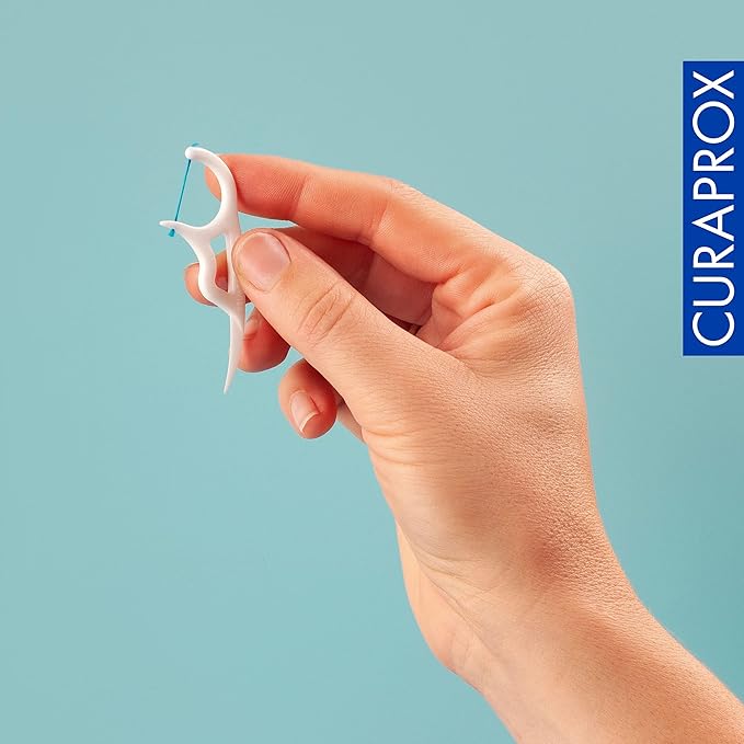 Curaprox Flosspic – Dental Floss and Toothpick in One for Interdental Cleaning | Ergonomic Design, 30-Pack | Swiss Made