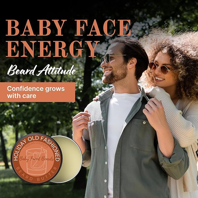Tuscan Cooper's Baby Faced Beards Butter for Men - Moisturizing Beard Balm Cream and Softener for All Hair Types Including Coarse Hair - 4oz Hydration and Conditioning Care - Holiday Old Fashioned