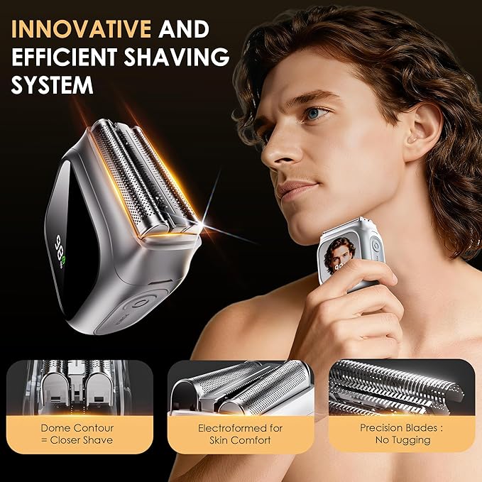 NXB Electric Razor for Men,Innovative Mirror-Like Design,Beard Trimmer for Men with 20,000 RPM Motor,LED Display,3 Floating Blades,IPX7 Waterproof,Men's Foil Shavers - Perfect for Travel & Home Use