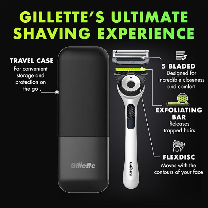 GilletteLabs with Exfoliating Bar Men’s Sharp White Edition Handle, 2 Blade Refills and Travel Case, Gift Set