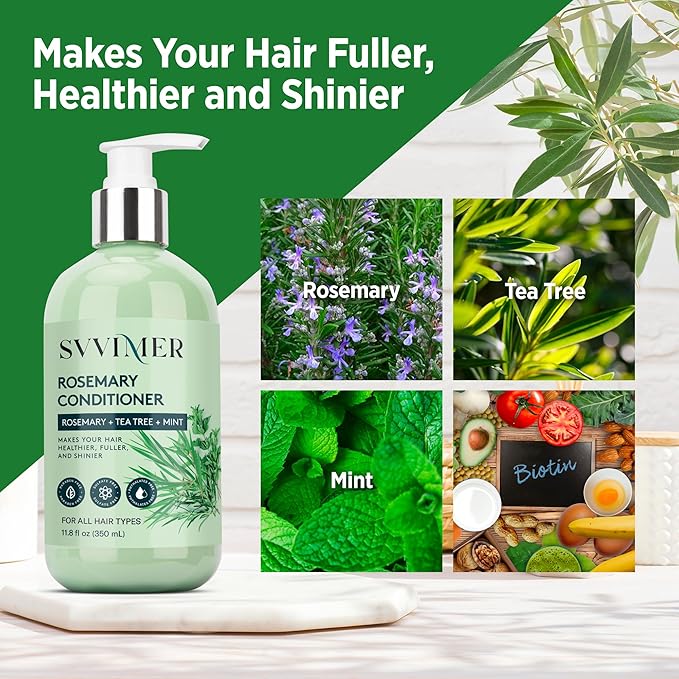 Svvimer Rosemary Hair Thickening Conditioner: Thickening Moisturizing Product with Biotin for Women Men - for Damaged Dry Thinning Hair 11.8 fl.oz