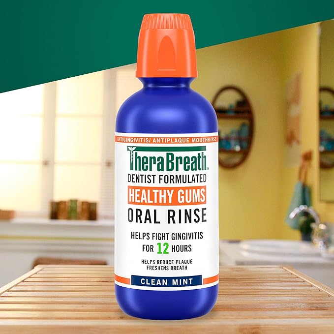 TheraBreath Healthy Gums Oral Rinse, Antigingivitis, Clean Mint Flavor, Dentist Formulated to Help Prevent Gingivitis and Support Gum Health, Alcohol Free, 1 Liter
