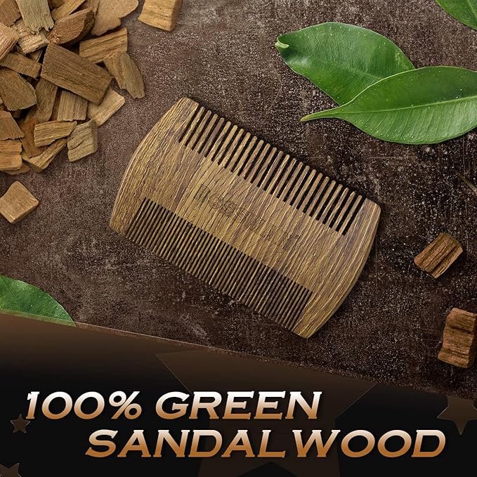Bossman Pocket Size Sandalwood Comb with Protective Case - Fine and Wide Tooth for Beard, Mustache, and Hair Shaping Tool