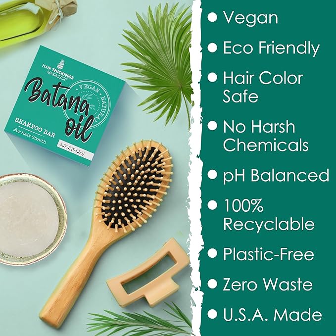 Hair Thickness Maximizer Batana Oil for Hair Growth Shampoo Bar - Eco-Friendly, No Harsh Chemicals, Color Safe, pH Balanced - Solid Shampoo Bar Equal to 3 Liquid Bottles - Zero Plastic, USA Made