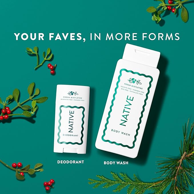Native Body Wash, Holiday Edition, Fresh Mistletoe Scent, Contains Naturally Derived Ingredients | For Women & Men, Sulfate, Paraben, & Dye Free Leaving Skin Soft and Hydrated | 18 oz