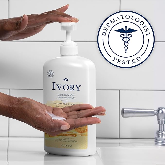 Ivory Body Wash Gentle, Free of dyes, parabens, and phthalates, Honey Scent, 35 oz