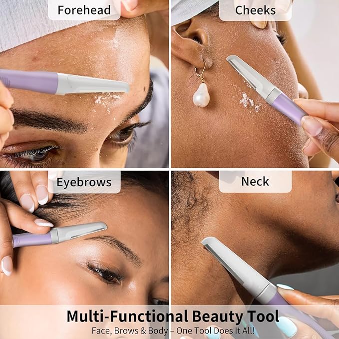 Dermaplane Razor for Women Face, Precision Face Razors for Women, Dermaplaning Tool, Gentle Exfoliation, Perfectly Shape Brows, Reusable Metal Handle with 8 Microblades, Purple