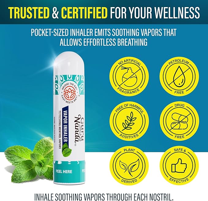 GuruNanda Vapor Inhaler Nasal Stick, with Essential Oils for Soothing Relief, Helps Clear Nasal Passages & Ease Stuffiness, Non-Medicated, 1 Count (Pack of 2)