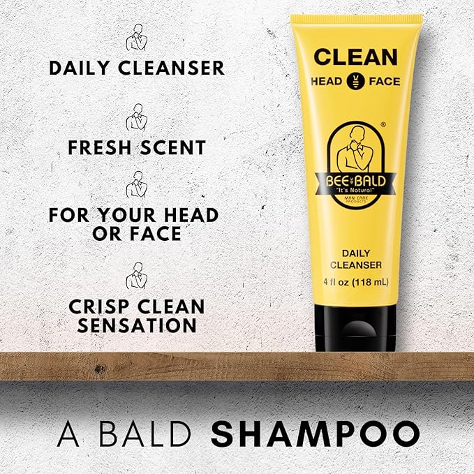 Bee Bald CLEAN - Daily Cleanser for Face and Head - Premium Facial Cleanser for Men and Women, Refreshes and Thoroughly Cleans - 4 fl Oz (Pack of 2)