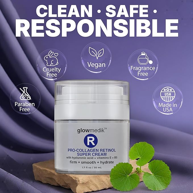 Anti-Aging Face Cream with Retinol & Hyaluronic Acid – Made in USA – Pro-Collagen Night Cream for Women & Men – Firming Face & Neck Moisturizer for Fine Lines, Wrinkles & Aging Skin – 1.7 fl oz
