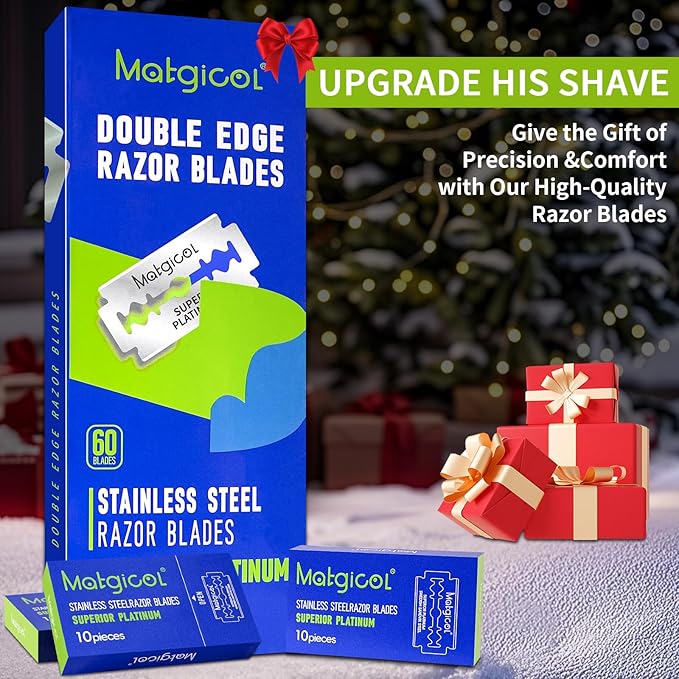 Double Edge Razor Blades for Men - 60 Count Men's Safety Razor Blades for Shaving Premium Platinum Japanese Stainless Steel - Durable, Smooth and Clean Shaves