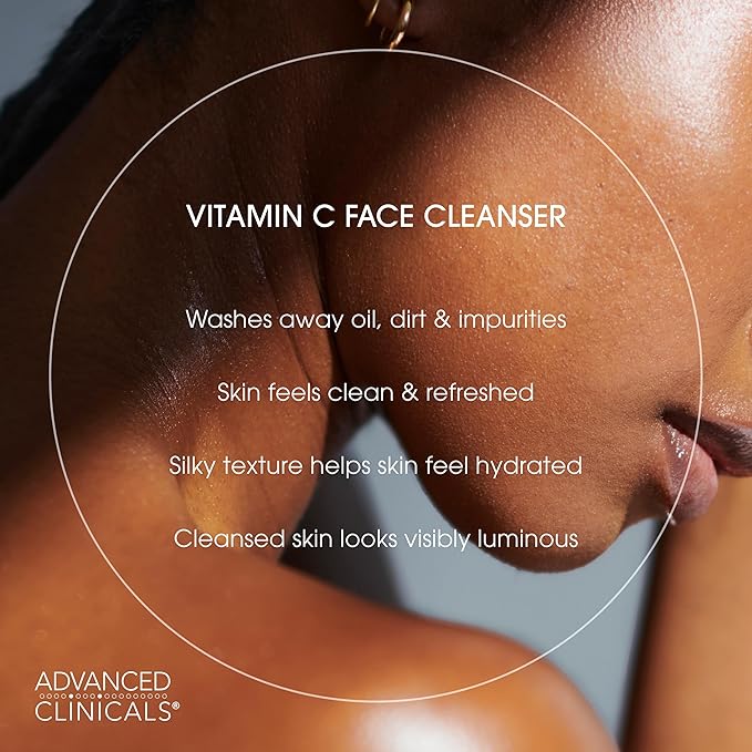Advanced Clinicals Gentle Vitamin C Face Wash For Women & Men | Citrus Scented Gel Facial Cleanser Soap | Aloe Vera + Ferulic Acid Hydrating Foaming Wash For Cleansing Dirt & Oil, 11.75 Fl Oz, 2PC