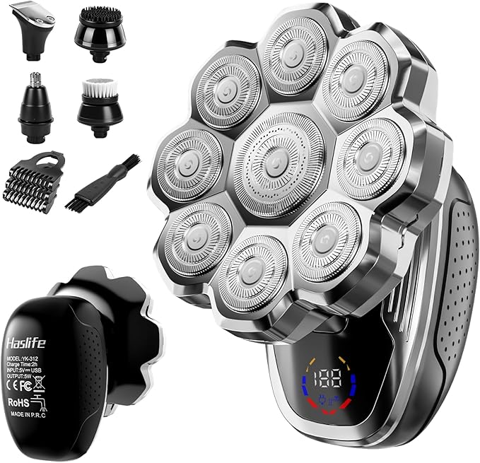 Electric Razor for Men,Head Shavers for Bald Men,Electric Shavers for Men with Wet & Dry Bald Head Shaver 9D Floating, 5-in-1 Body Shavers Comes with Magnetic Detachable Blades