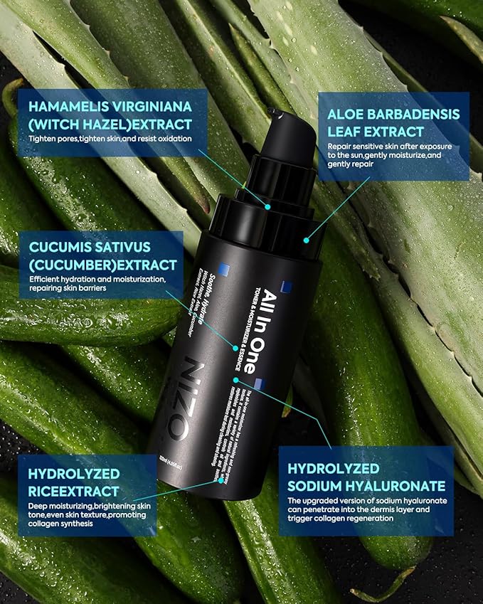 Mens Face Moisturizer, Refreshing & Moisturizing Facial Lotion for Men, Rice Extract, Witch Hazel & Cucumber Extract, Lightweight, Alcohol-Free, 4.05OZ